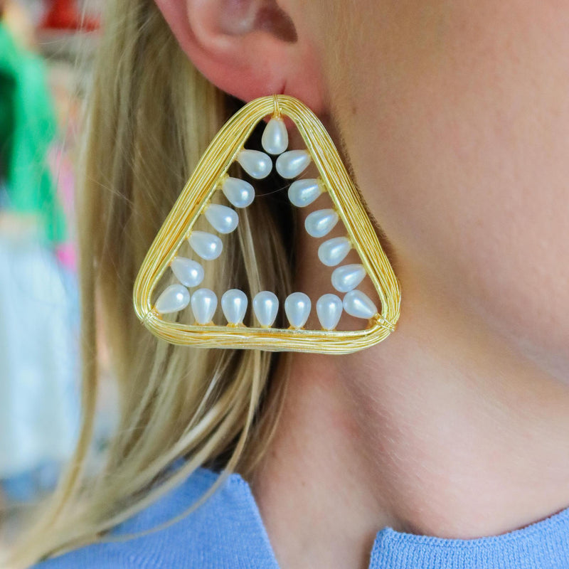 Triangle Art Pearl Earrings