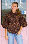 Karlie Leopard Poplin Ric Rac Button Top