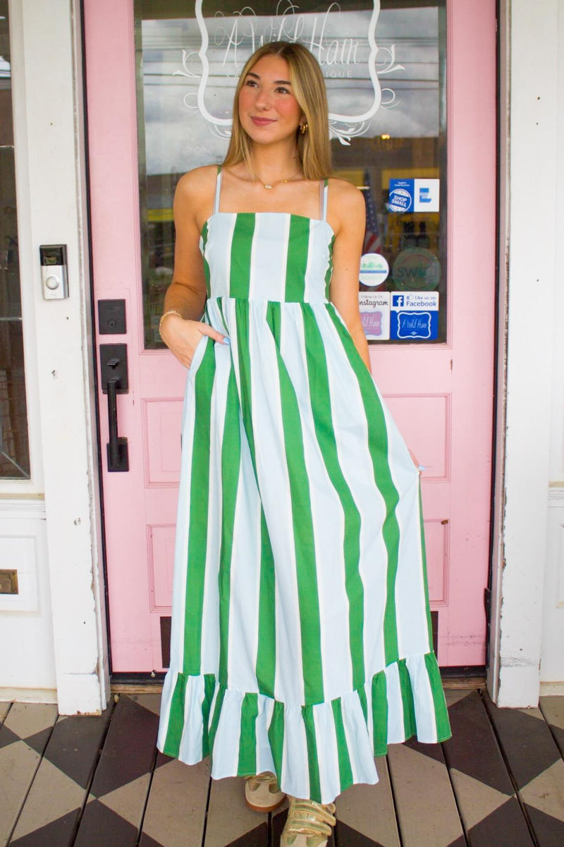 maxi dress with side pockets Striped Back Smocked Detail Side Pocket Maxi Dress