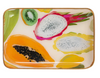 Enameled Metal Trays w/ Fruit/Abstract Image & Gold Rim, Set of 2