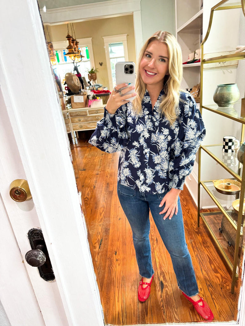 The Nelly Navy Floral Top