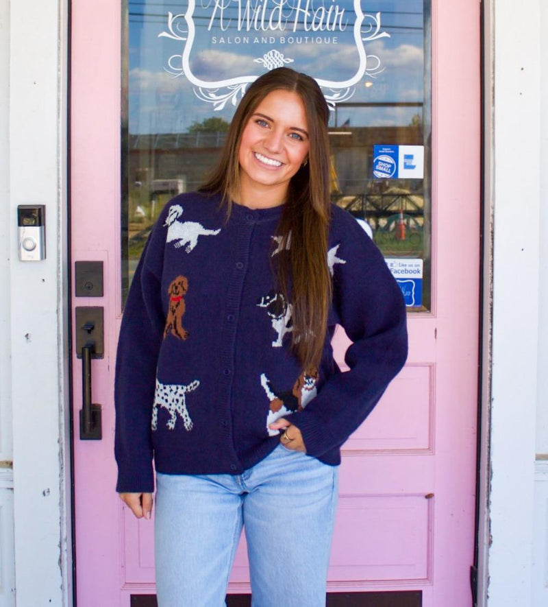 Dog Lover Cardigan, Navy