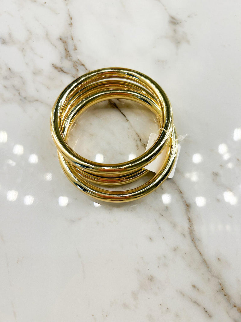 Gold 3 Row Stackable Metal Bracelet