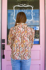 Paisley Print Ecru Ruffle Top