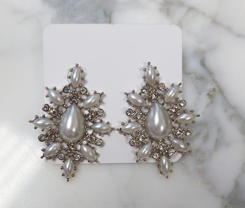 White Pearl Marquis Earrings