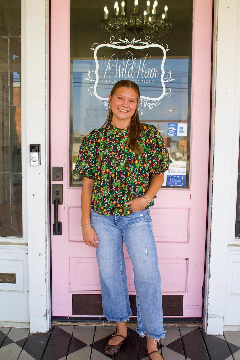 KARLIE-Floral Pleat Sleeve Top