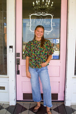 KARLIE-Floral Pleat Sleeve Top