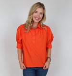 Orange Short Sleeve Collared Top, THML.