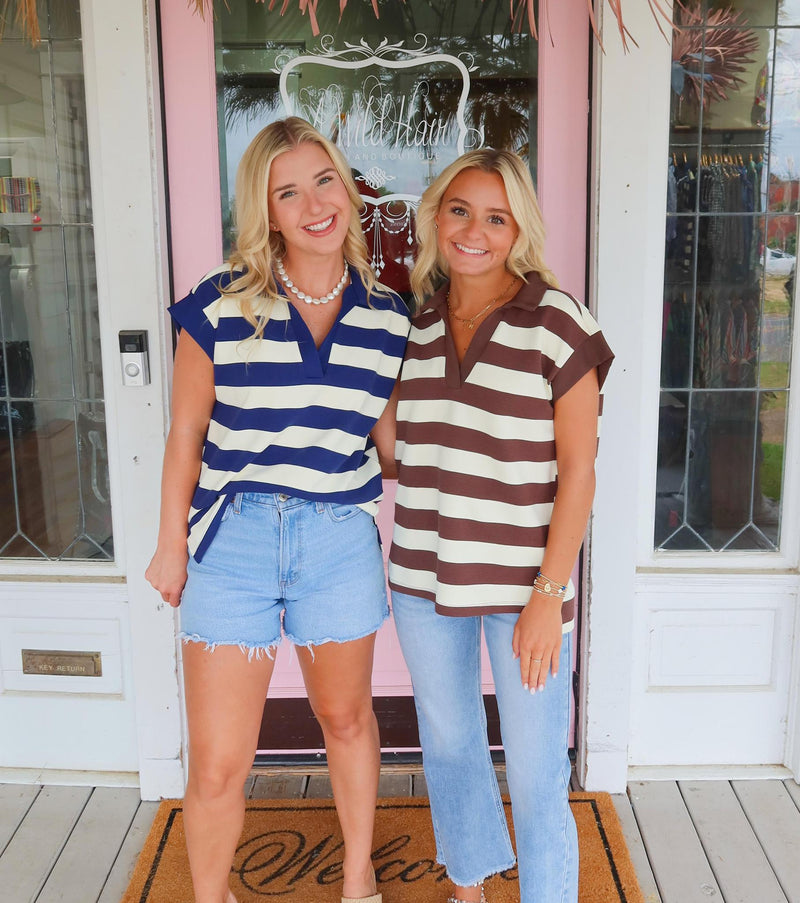 Serena Striped Top, Brown.