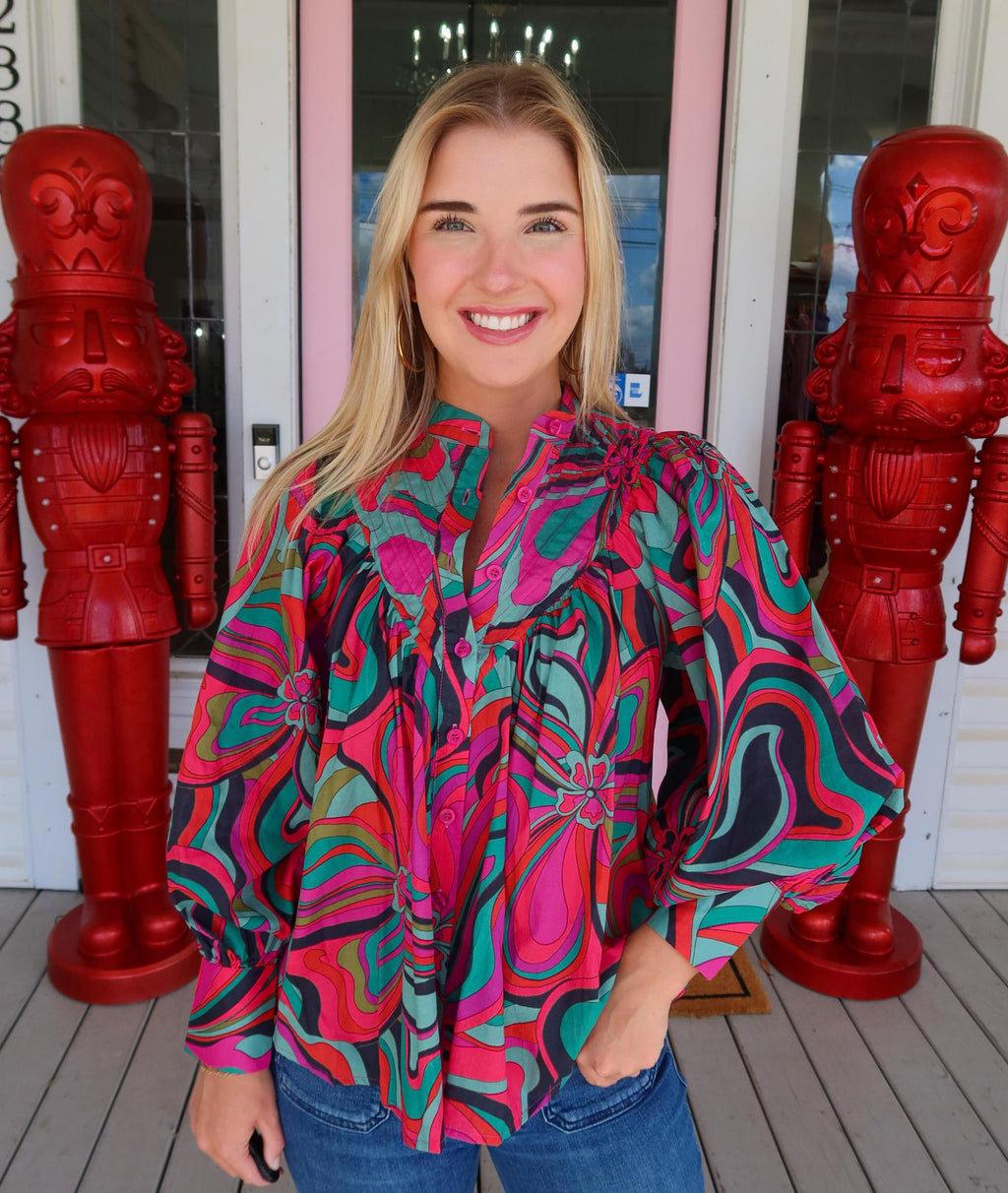 Karlie Multi Jewel Swirl Pleat Top. FINAL SALE.