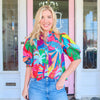 Karlie Birds of Paradise Button Puff Sleeve Top