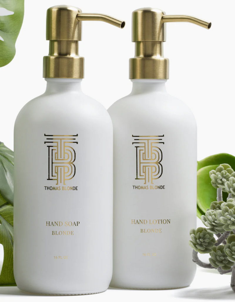 Hand Lotion-Glass Dispenser, Thomas Blonde.