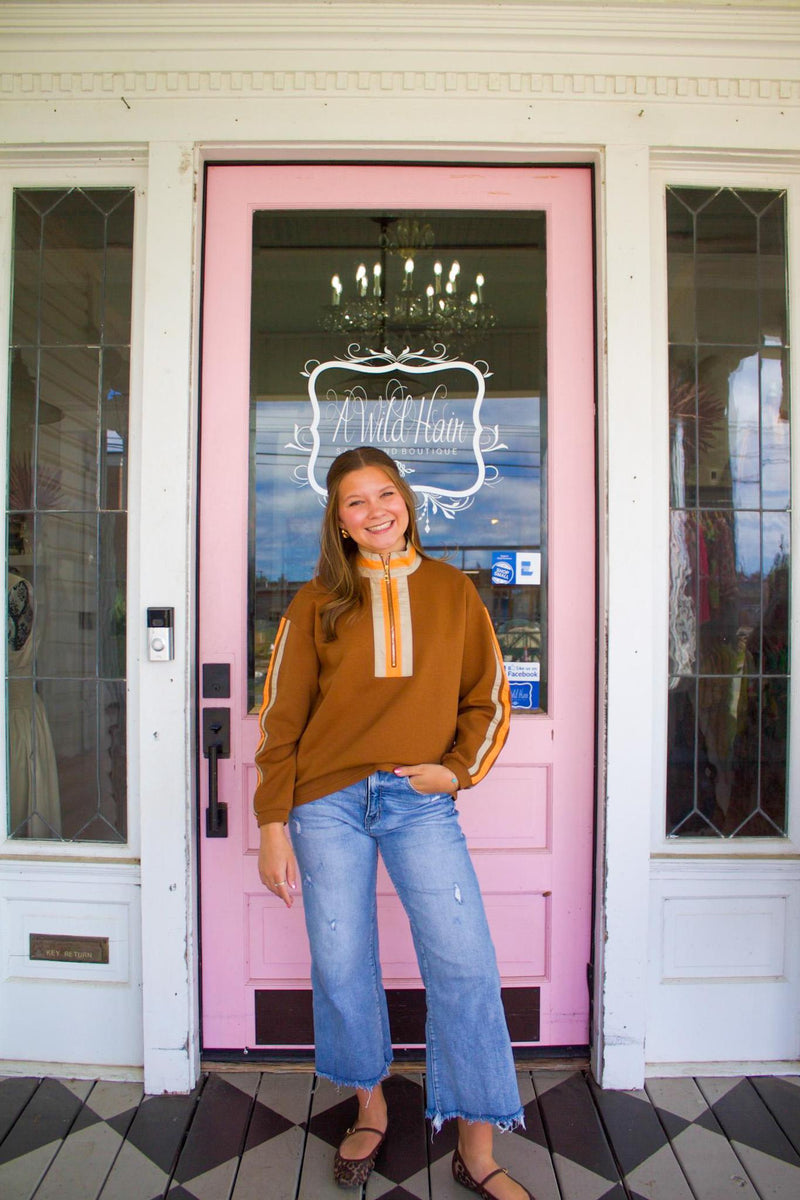 Blanchie Brown Zipper Detail Top