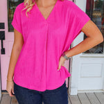 Pleated Fuchsia V-neck Top