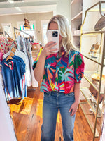 Karlie Birds of Paradise Button Puff Sleeve Top