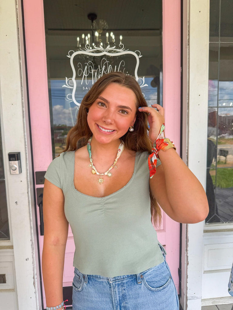 Sun & Multi Charm Scarf Necklace