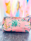 Pink Hand Biock Printed Cosmetic Bags
