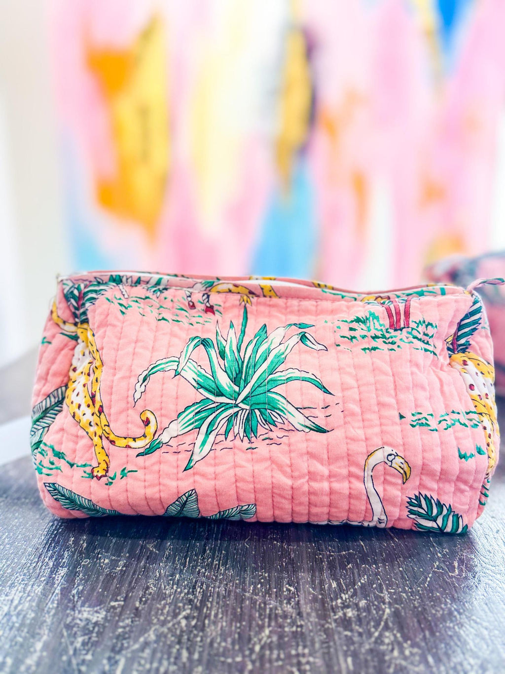 Pink Hand Biock Printed Cosmetic Bags