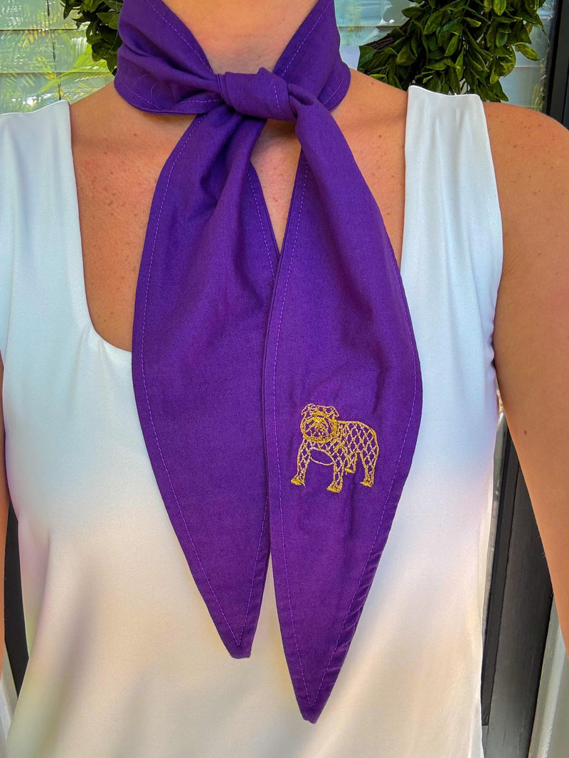Dog Bulldog Outline Purple Ascot Scarf