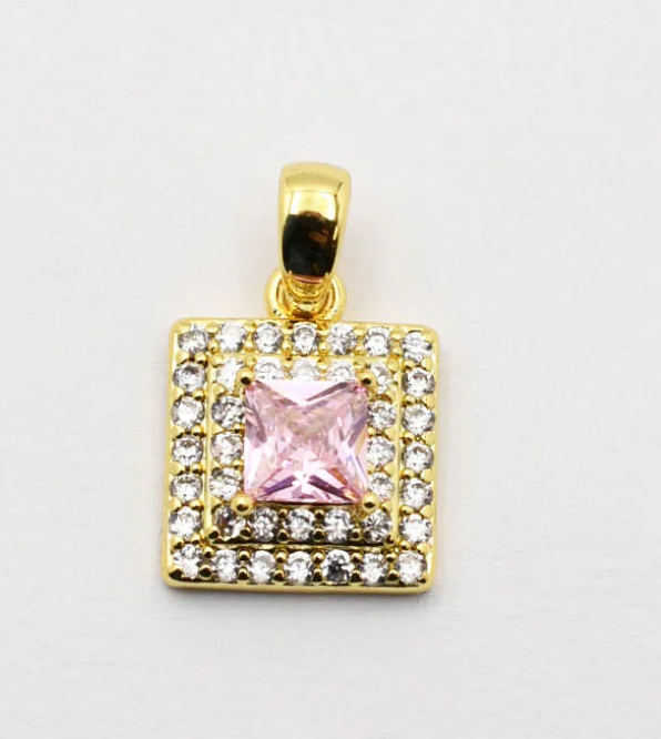 Square Pink Pendant Charm