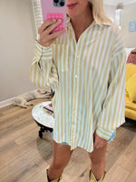 Karlie Stripe Diana Button Up Top, Gold.