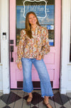 Paisley Print Ecru Ruffle Top