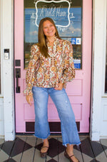 Paisley Print Ecru Ruffle Top
