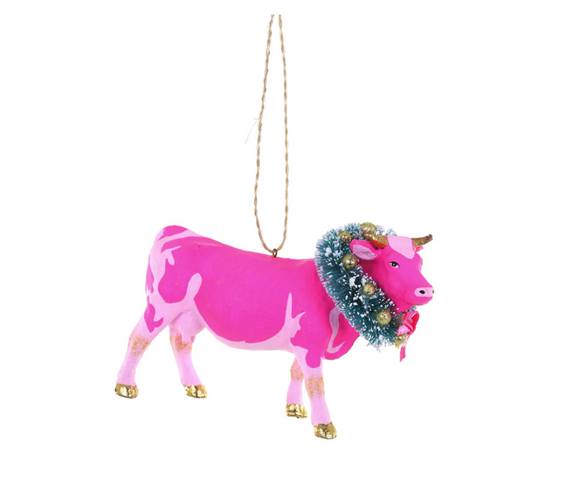 Pink Holiday Holstein Ornament