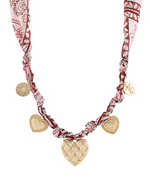 Pink/Gold Multi Heart Charm Scarf Necklace