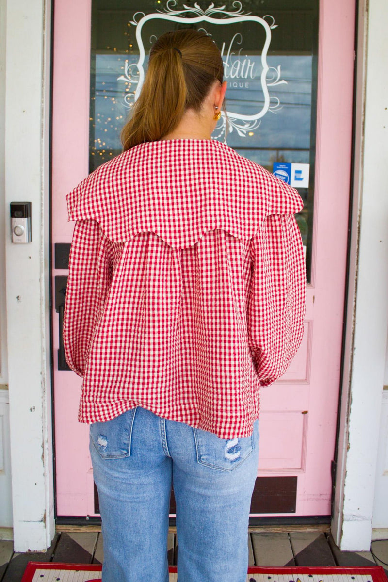 Karlie Gingham Poplin Peter Pan Collar Top