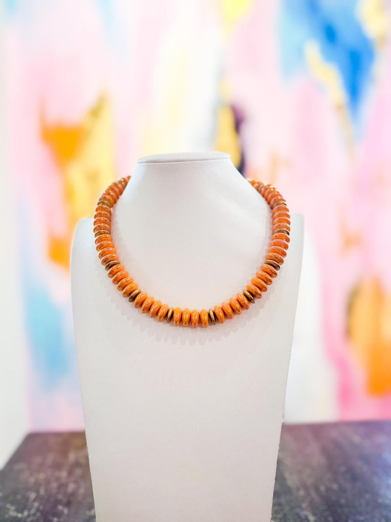 Color Wide Beaded & Metal Necklace