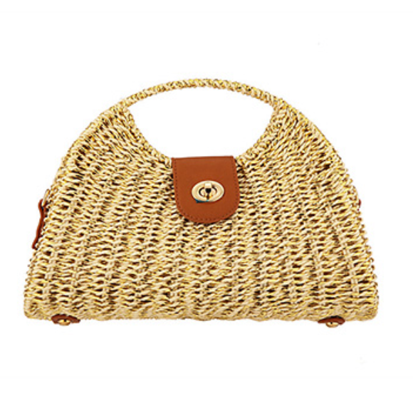 Metalic Half Moon Straw Clutch