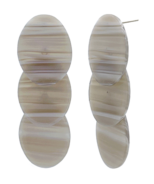 Grey Acetate Oval Plate 3 Drop Earrings