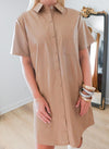 Camel Button Down Leather Dress