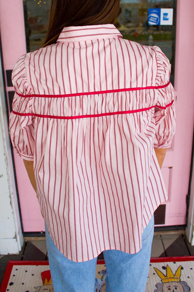 Karlie Red Stripe Button Down Top