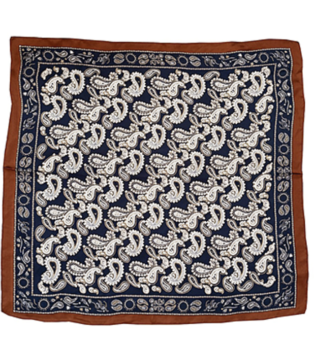 Navy Paisley Border Scarf
