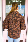 Karlie Leopard Poplin Ric Rac Button Top