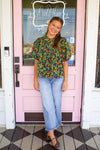 KARLIE-Floral Pleat Sleeve Top