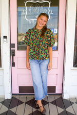 KARLIE-Floral Pleat Sleeve Top
