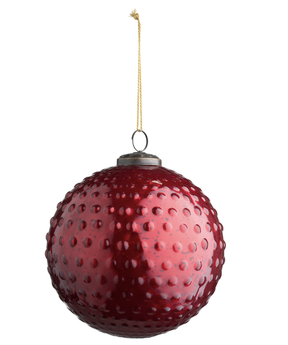 Round Hobnail Ruby Mercury Glass 6" Ornament