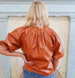 The Brown Leather Puff Sleeve Top, THML.