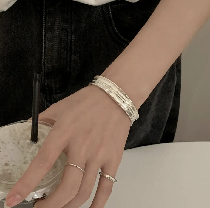 Silver Simple Adjustable Single Wide Bracelet