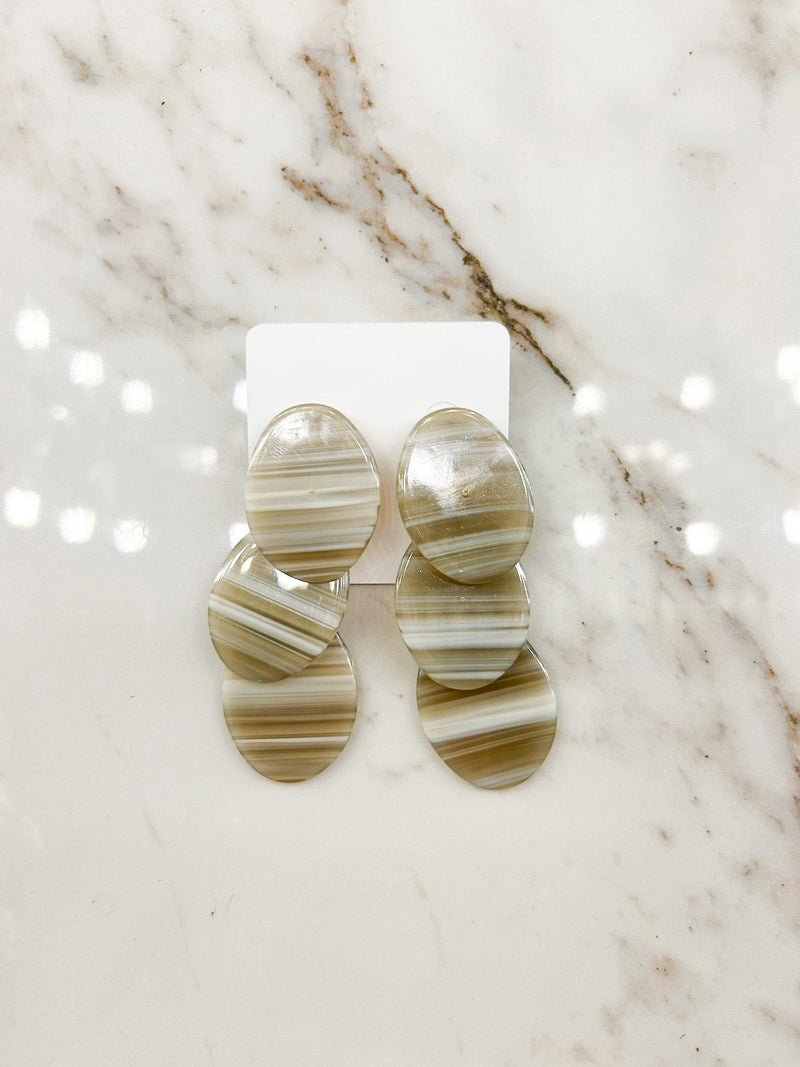 Grey Acetate Oval Plate 3 Drop Earrings