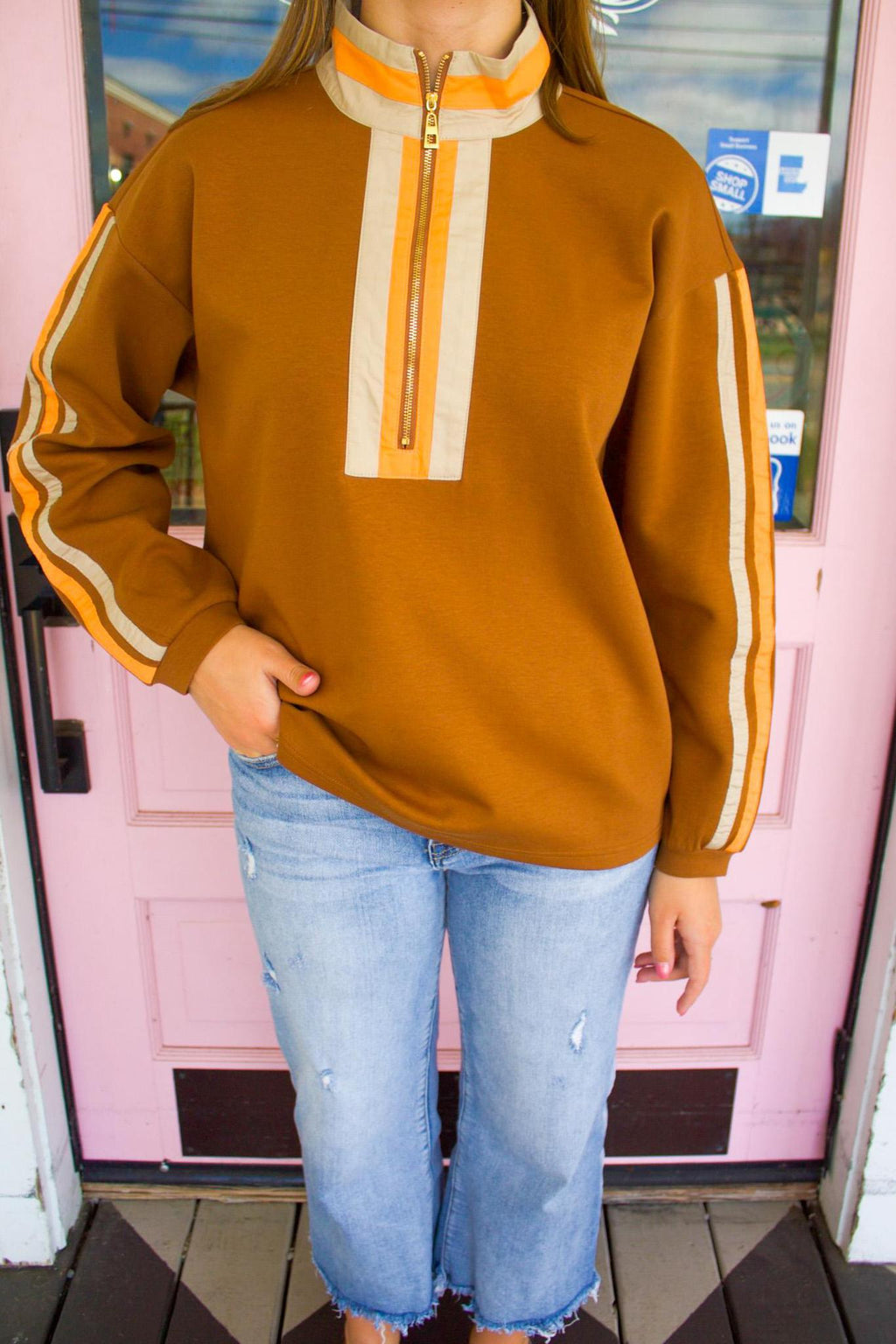 Blanchie Brown Zipper Detail Top