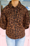 Karlie Leopard Poplin Ric Rac Button Top