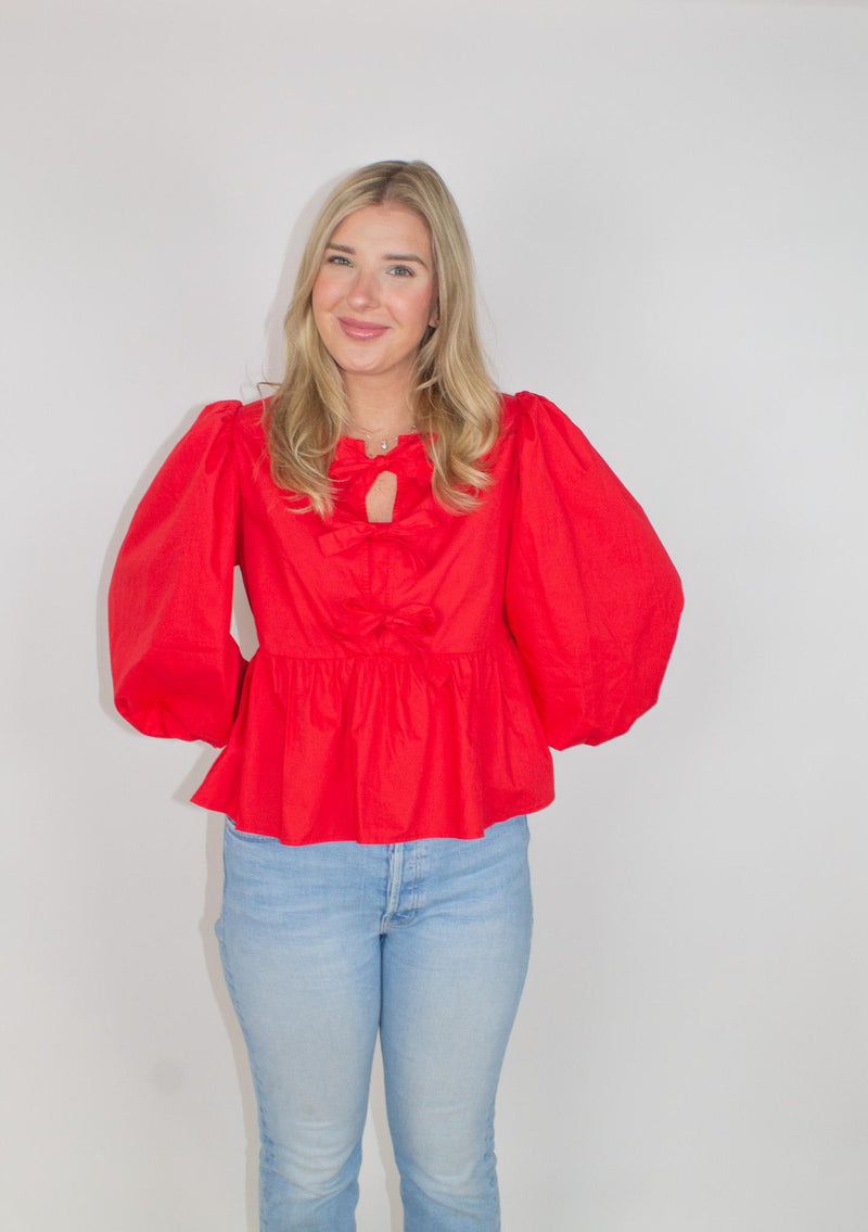 Lindsay Red Bow Top