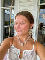 Pink/Gold Multi Heart Charm Scarf Necklace