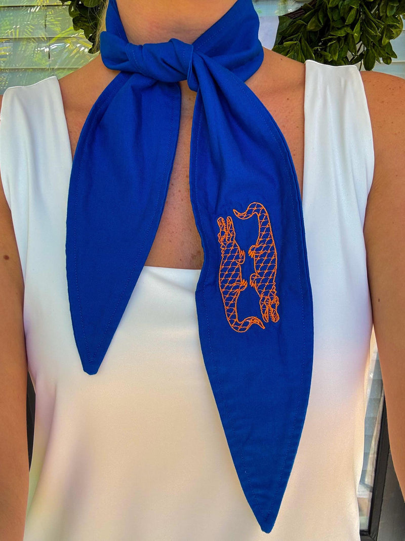 Blue Ascot Scarf, Orange Double Gator
