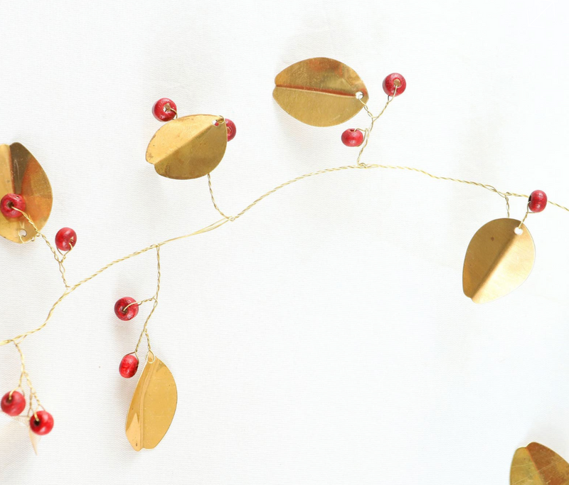 Gold Leaf and Wooden Bead Berry Garland