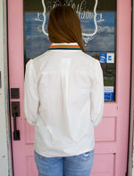 White Embroidery Accent Button Down Top